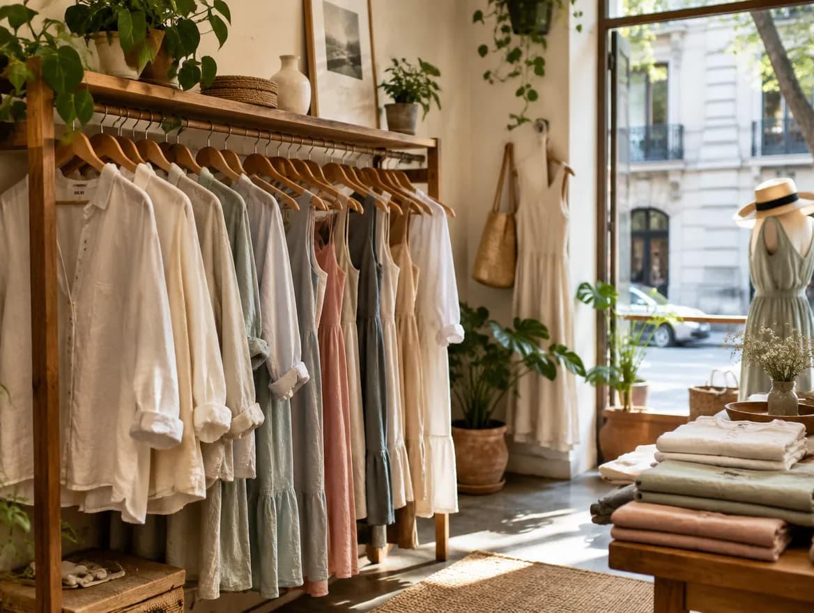 Perchero con ropa de una marca chica en un local de Buenos Aires