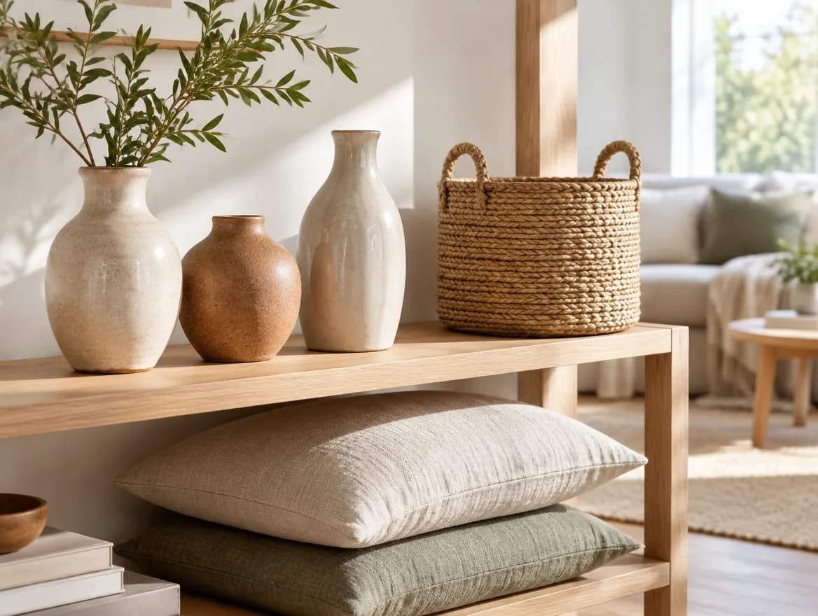 Productos de decoración para el hogar en un estante, listos para vender online